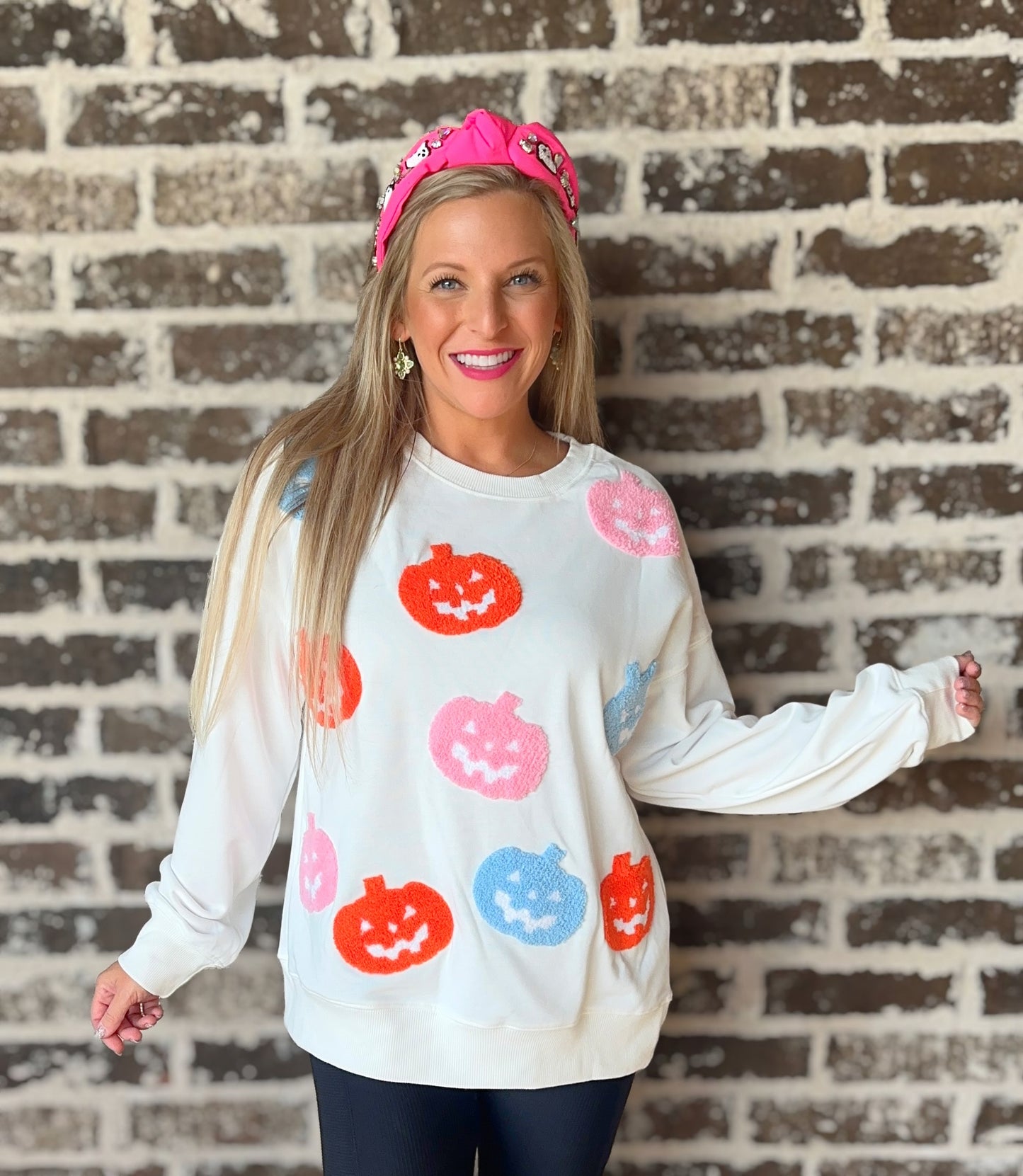 White Cute Halloween Pumpkin Graphic Sweatshirt