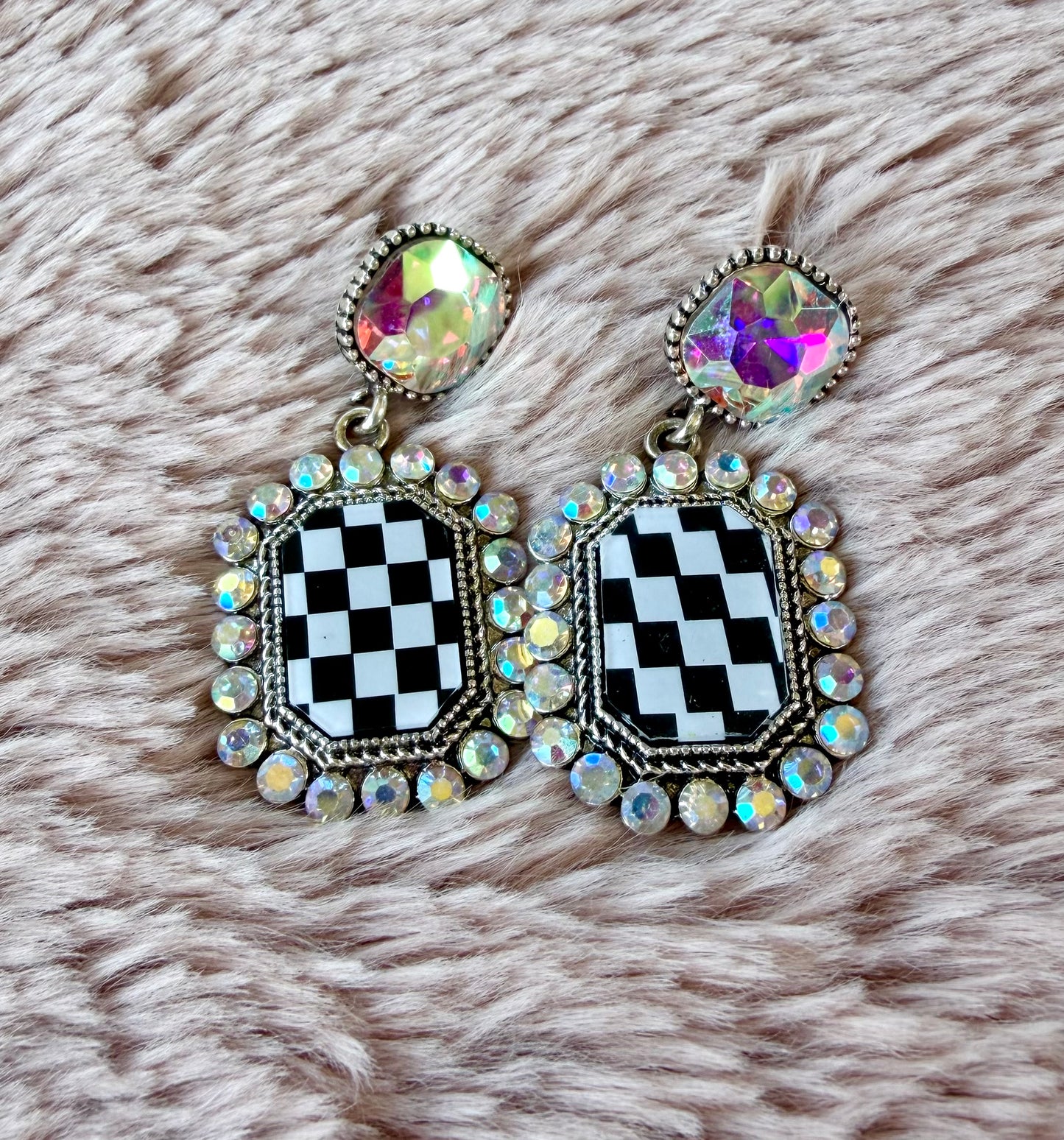 Checkered Crystal Rhinestone Earrings