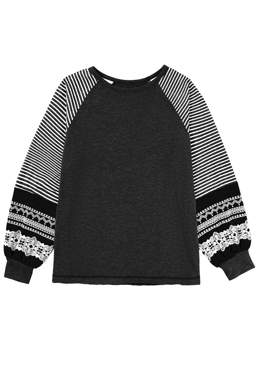 Tillandsia Purple Contrast Print Striped Raglan Long Sleeve Loose Top