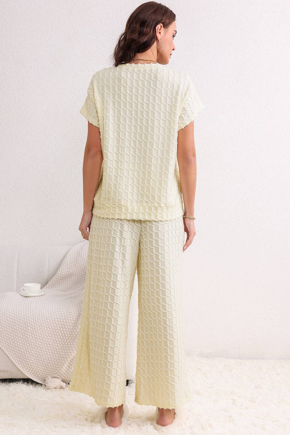 Metallic Lattice Textured Casual Two Piece Set