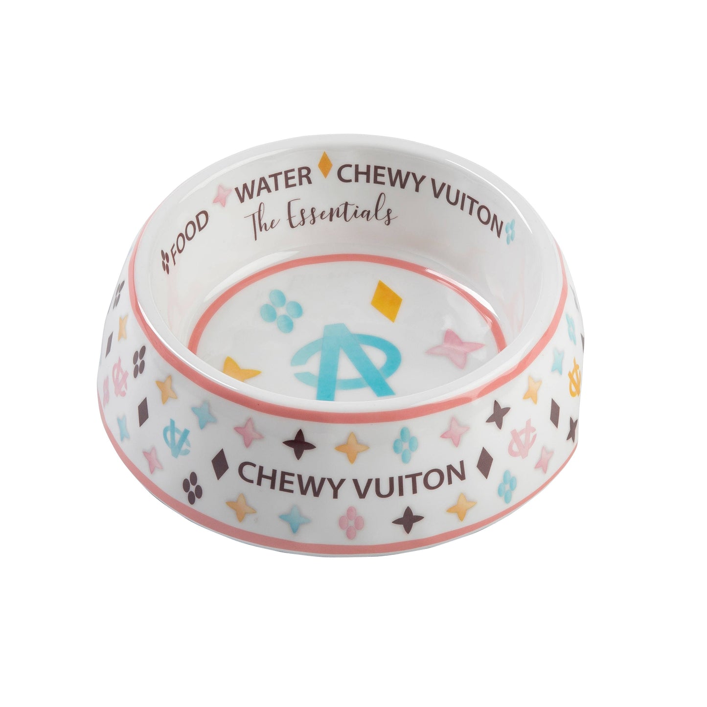 White Chewy Vuiton Dog Bowl - Medium SizeDog Food Bowl