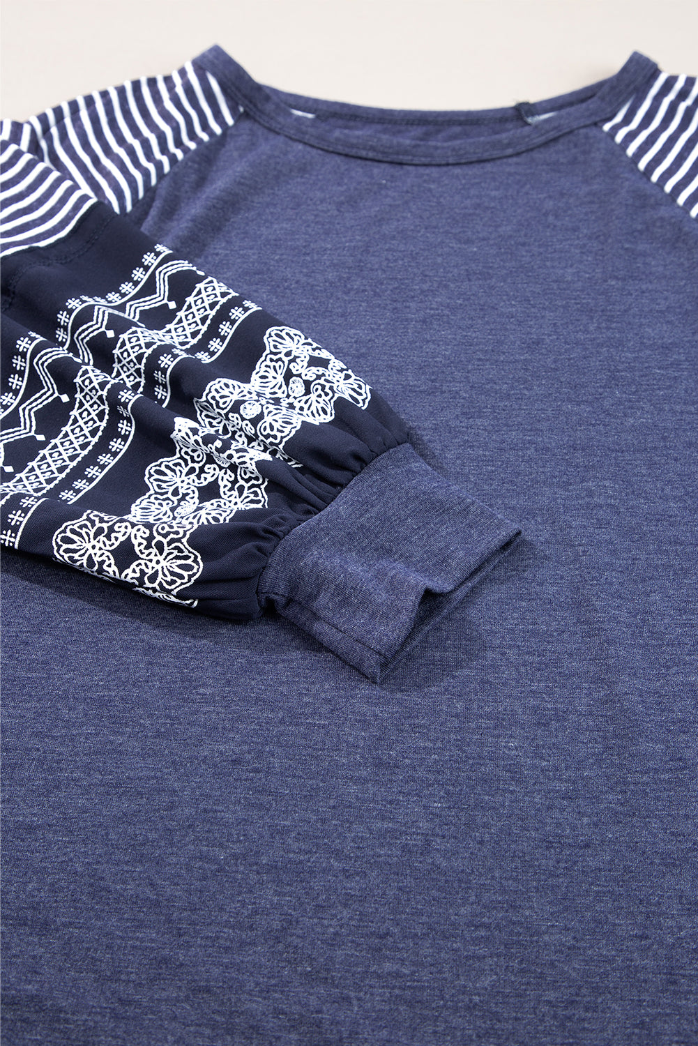 Tillandsia Purple Contrast Print Striped Raglan Long Sleeve Loose Top