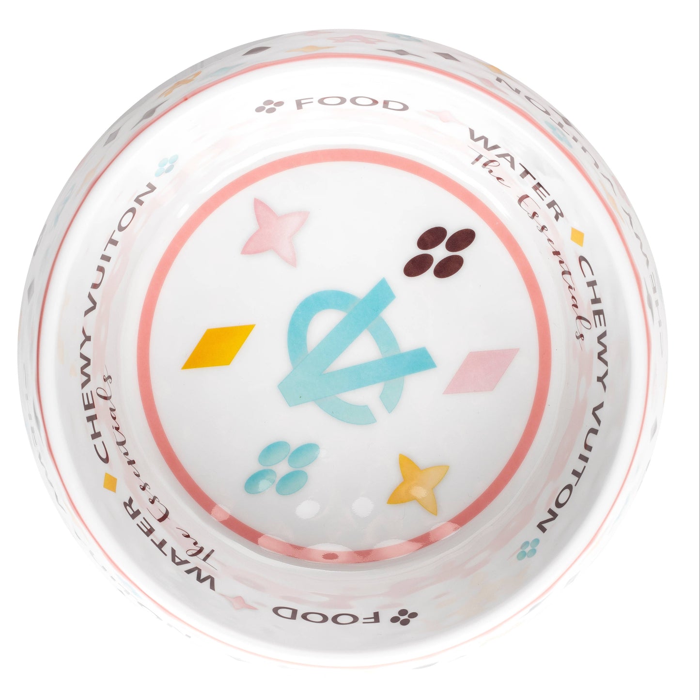 White Chewy Vuiton Dog Bowl - Medium SizeDog Food Bowl