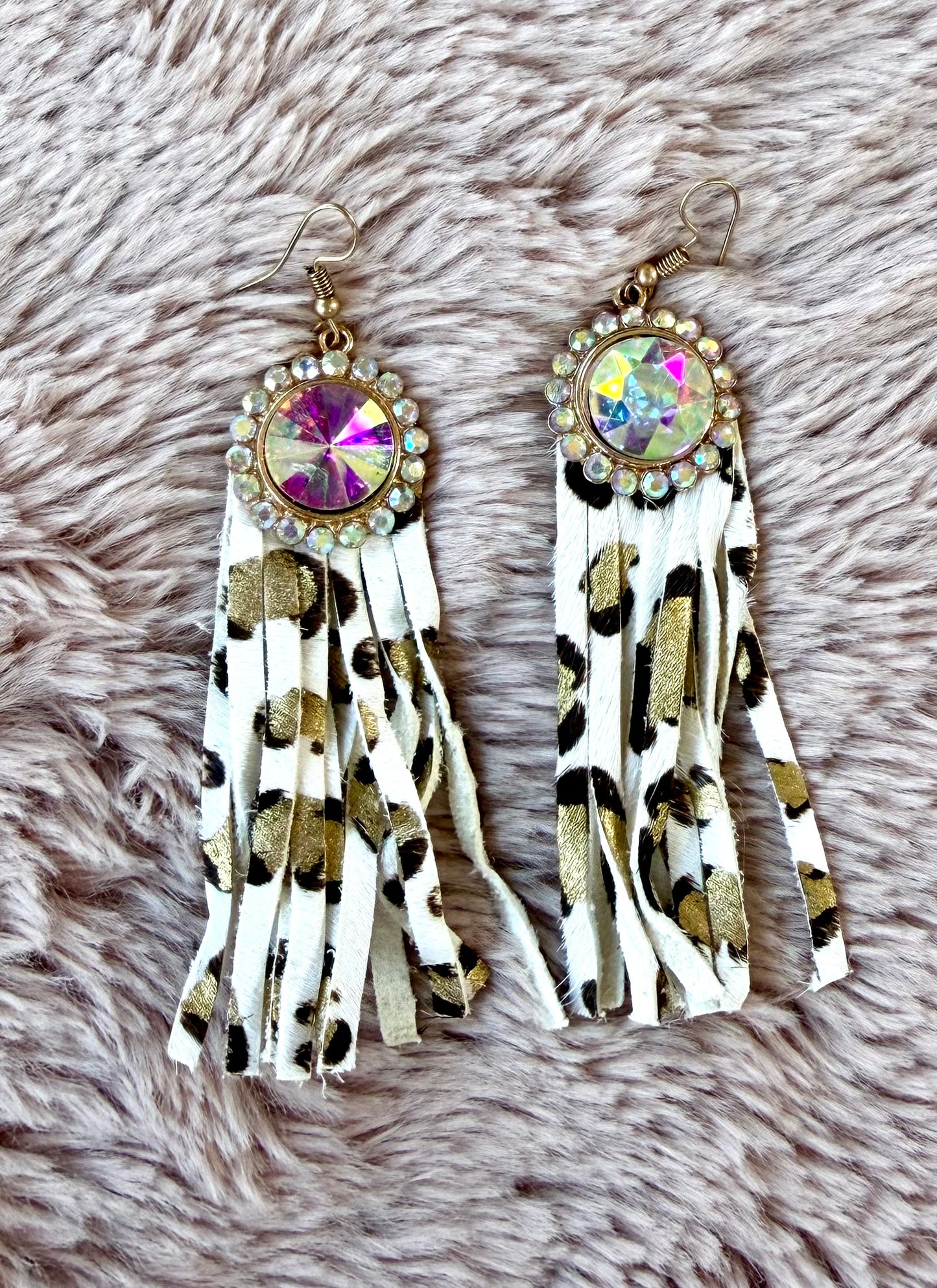 Rhinestone Cowhide Fringe Earrings