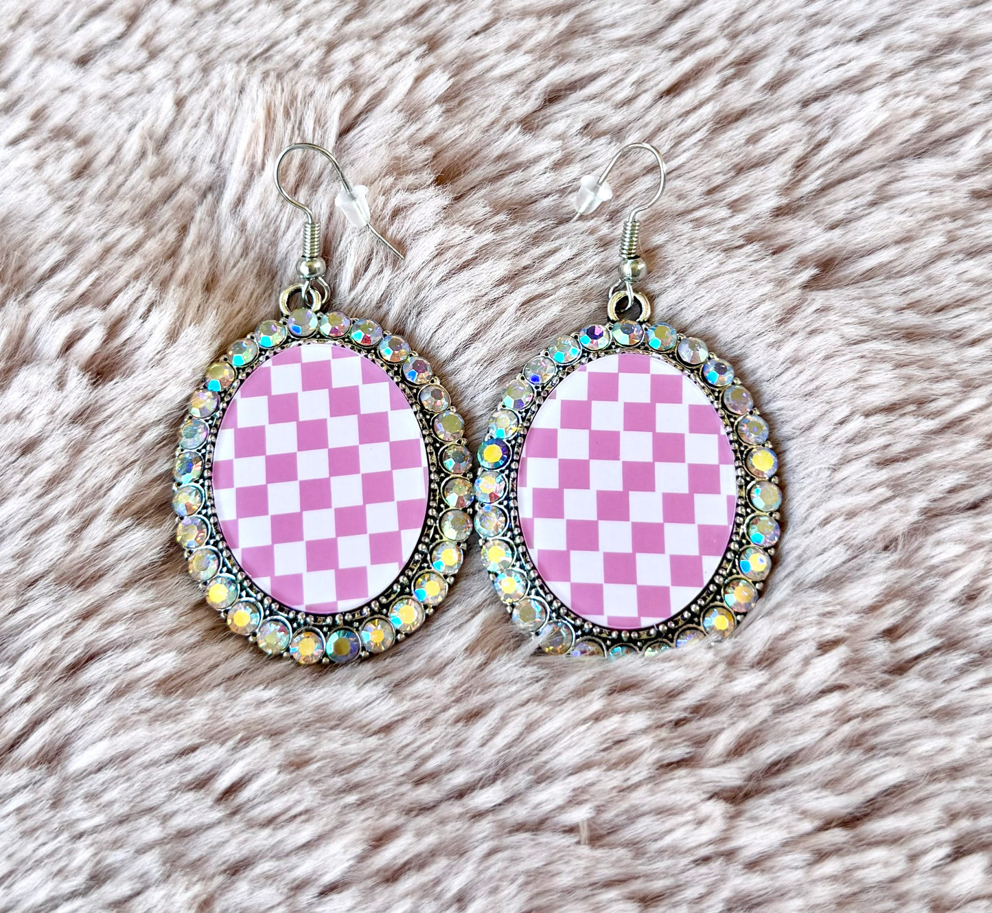 Pink Checkered Earrings