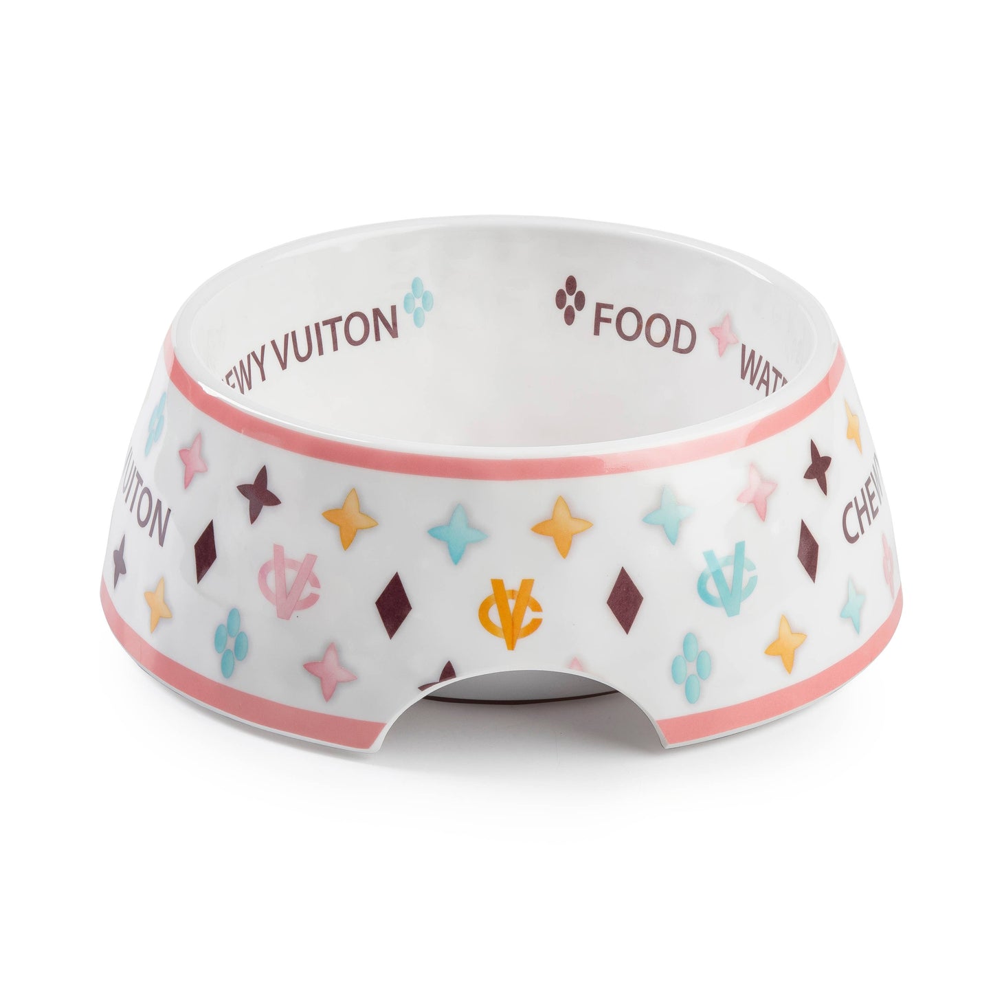 White Chewy Vuiton Dog Bowl - Medium SizeDog Food Bowl