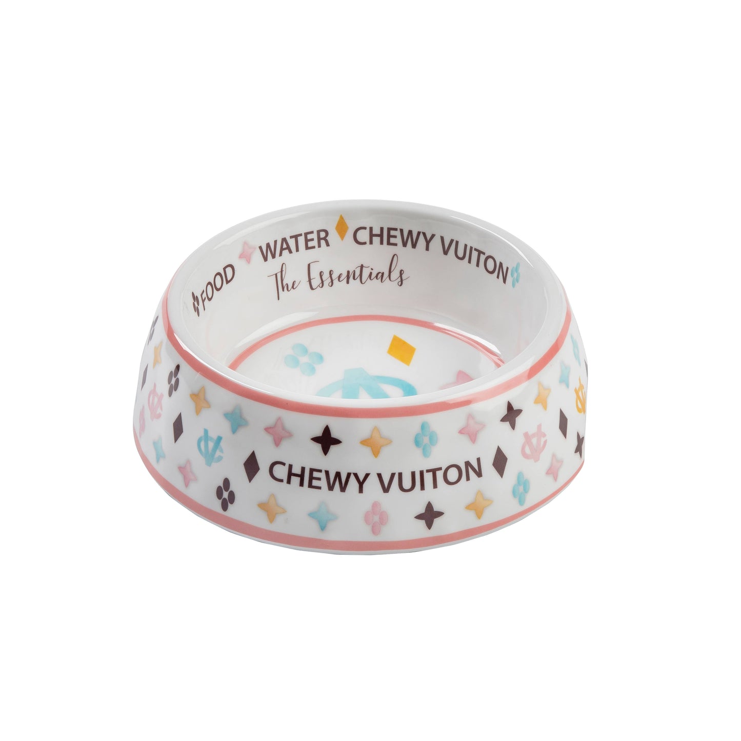 White Chewy Vuiton Dog Bowl - Medium SizeDog Food Bowl