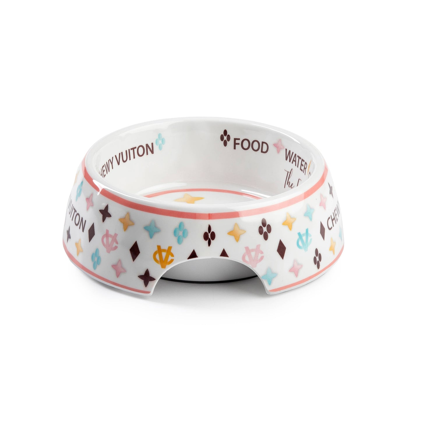 White Chewy Vuiton Dog Bowl - Medium SizeDog Food Bowl