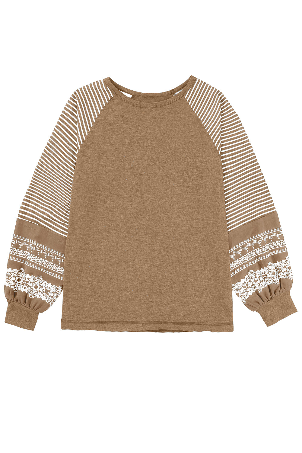 Tillandsia Purple Contrast Print Striped Raglan Long Sleeve Loose Top