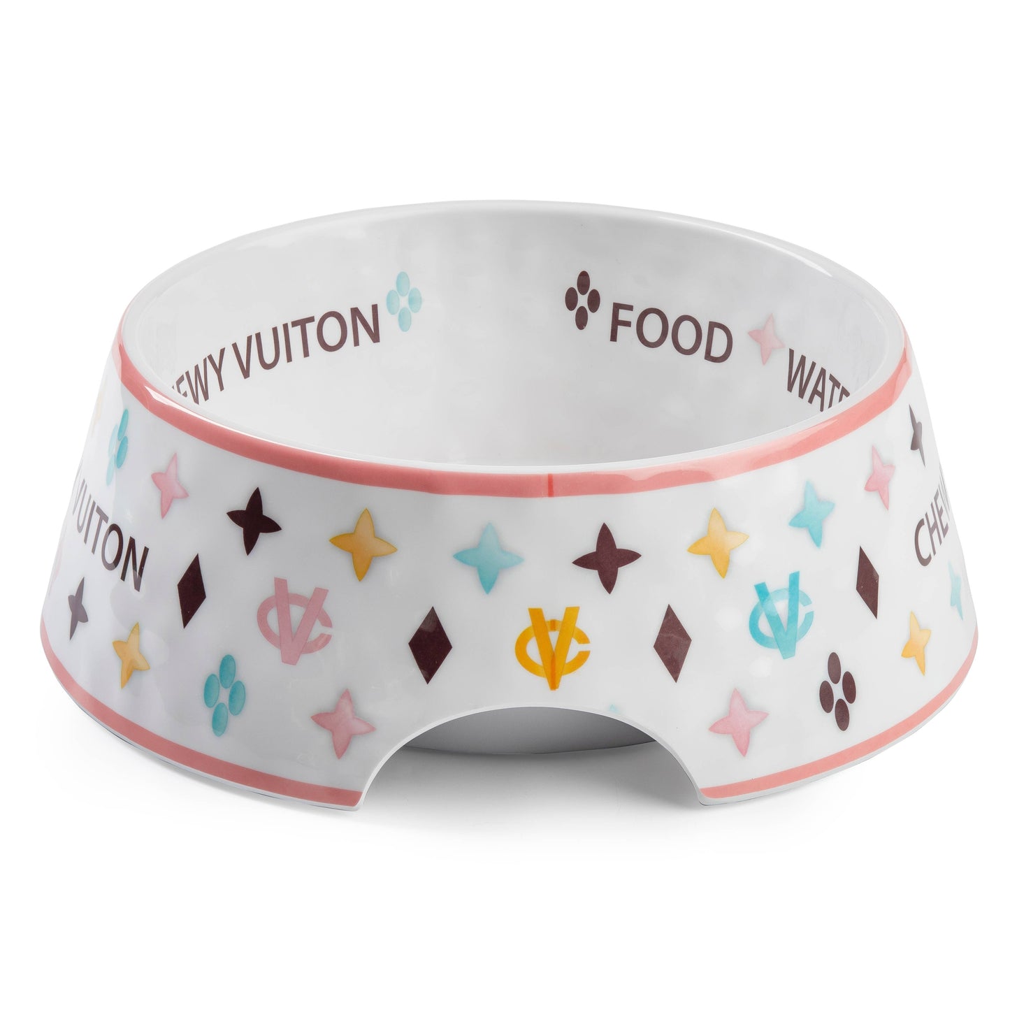 White Chewy Vuiton Dog Bowl - Medium SizeDog Food Bowl