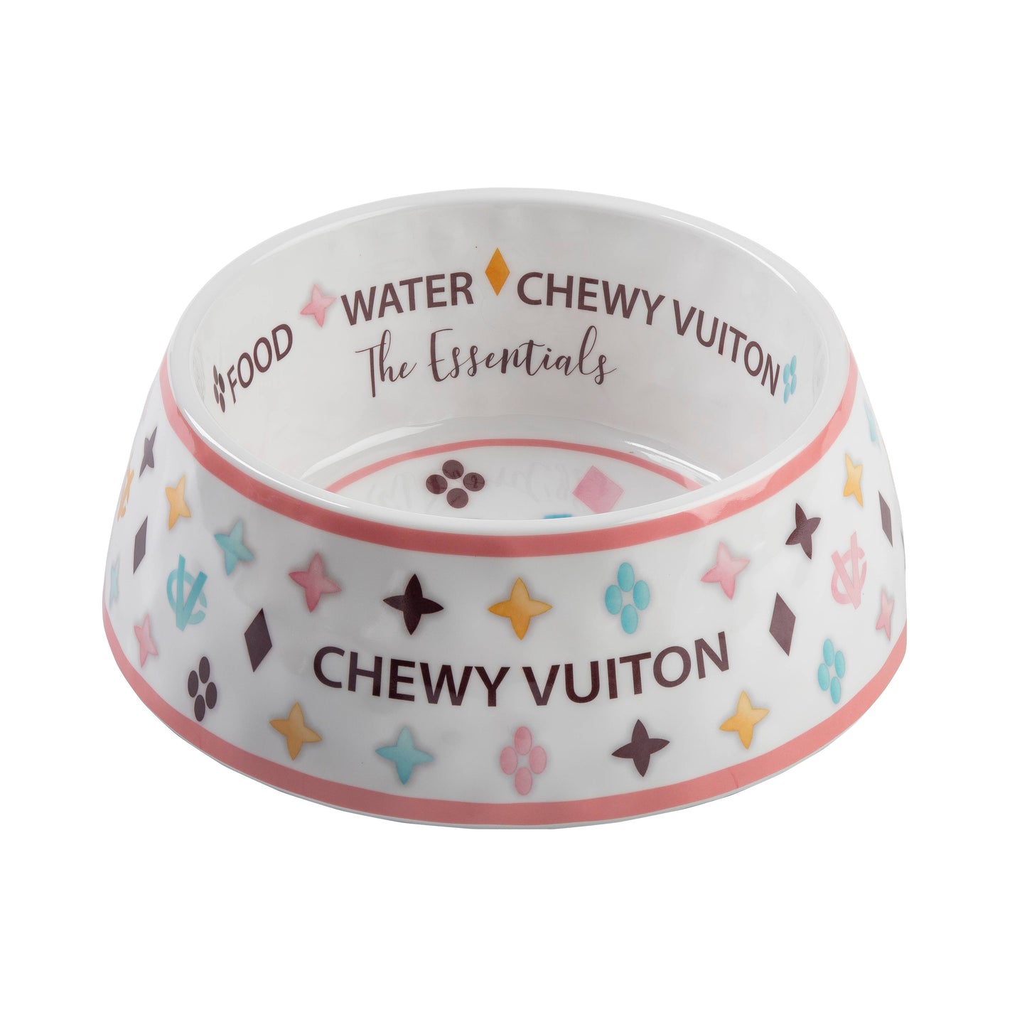 White Chewy Vuiton Dog Bowl - Medium SizeDog Food Bowl