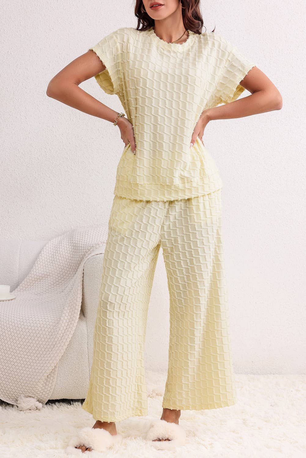 Metallic Lattice Textured Casual Two Piece Set