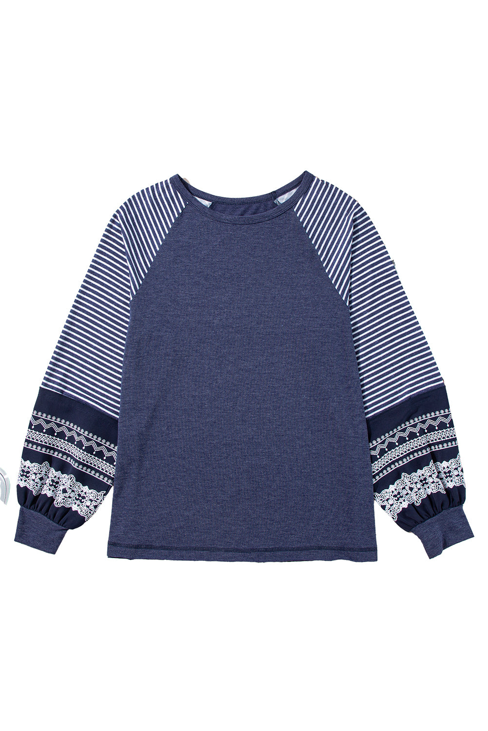Tillandsia Purple Contrast Print Striped Raglan Long Sleeve Loose Top