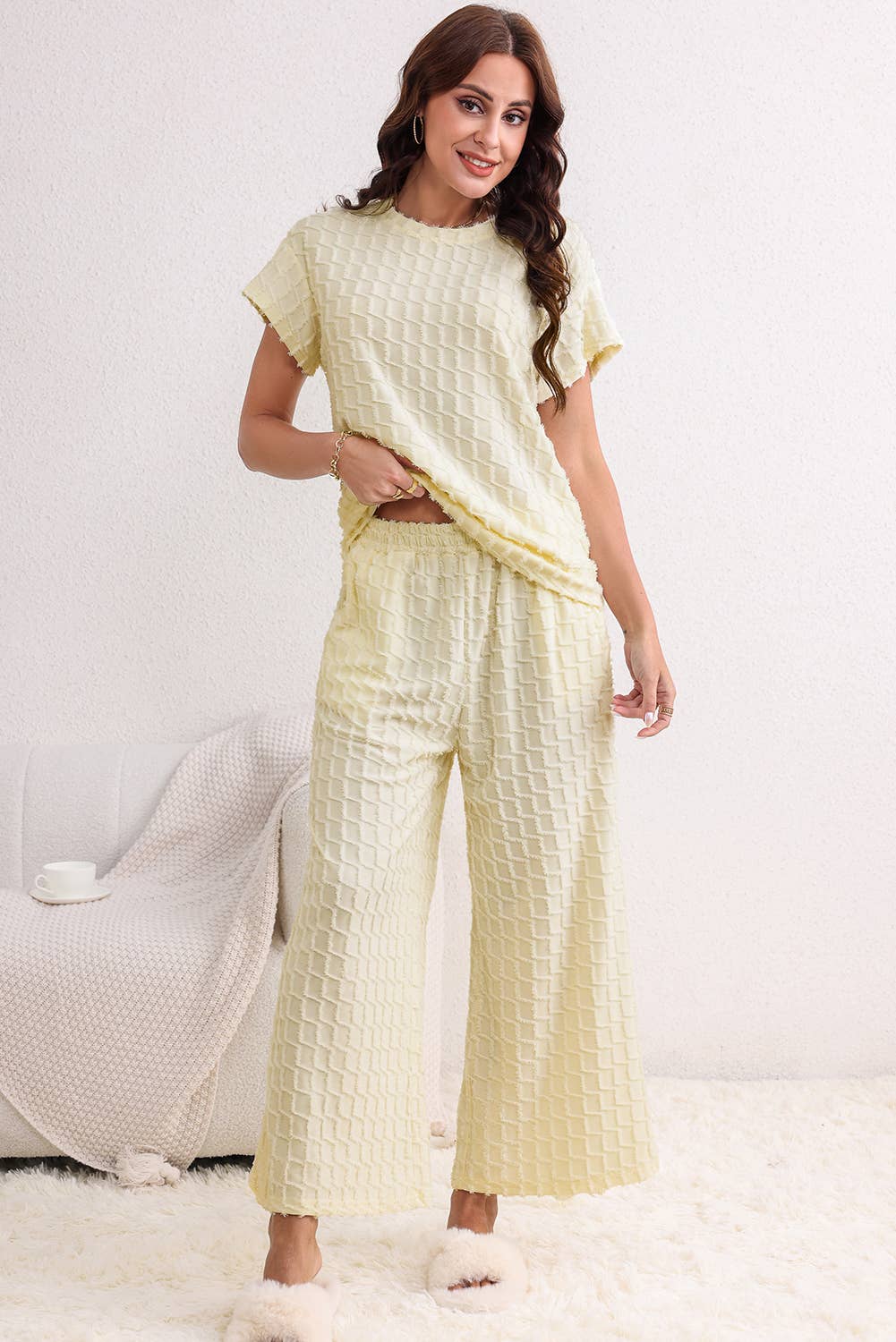 Metallic Lattice Textured Casual Two Piece Set