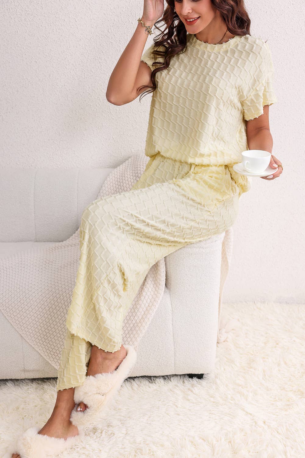 Metallic Lattice Textured Casual Two Piece Set