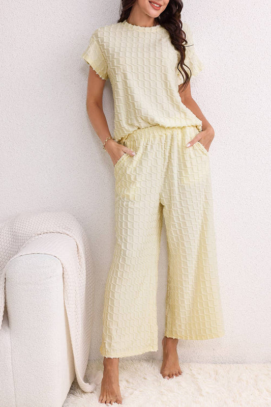 Metallic Lattice Textured Casual Two Piece Set