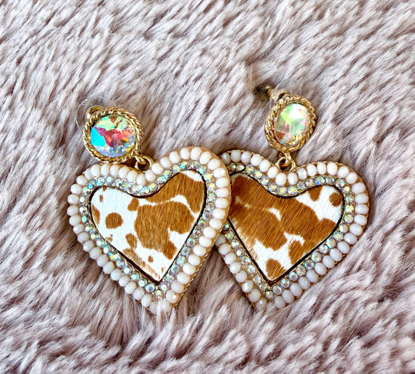 Western Heart Earrings Tan