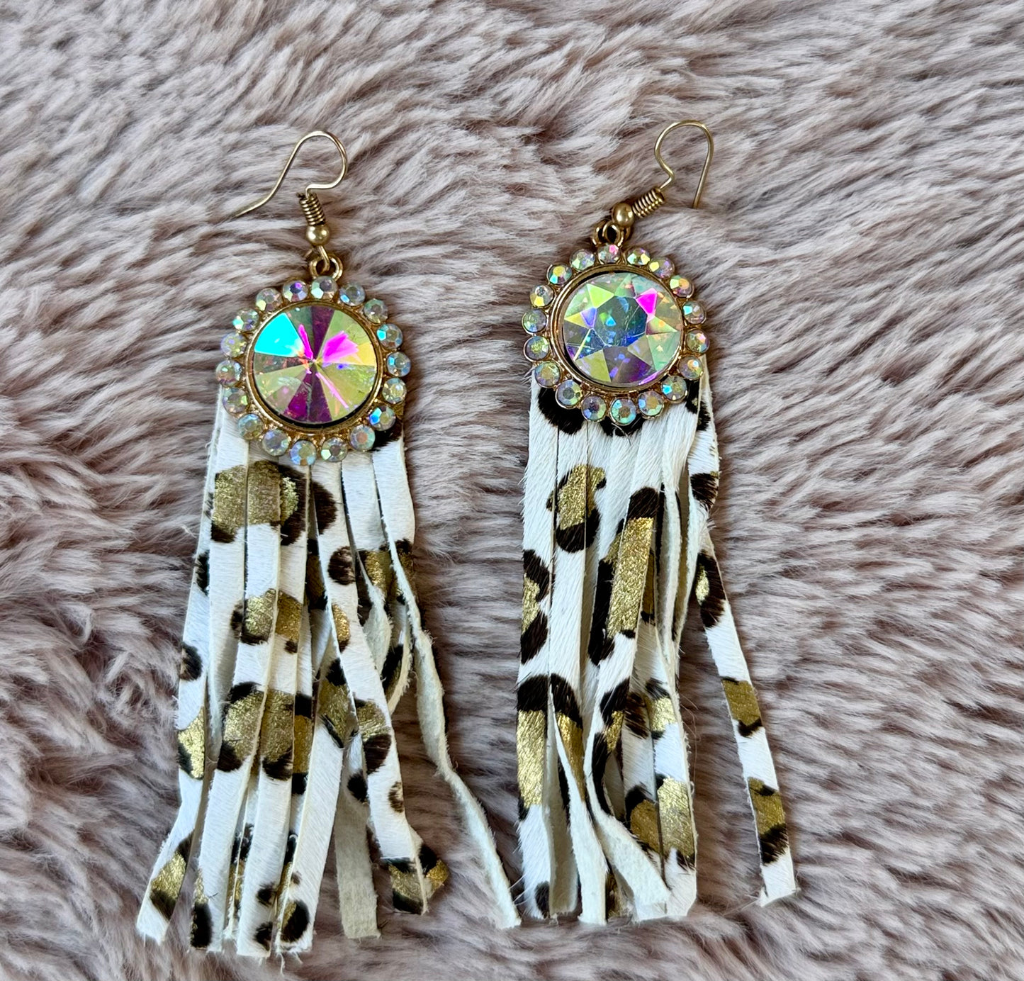Rhinestone Cowhide Fringe Earrings