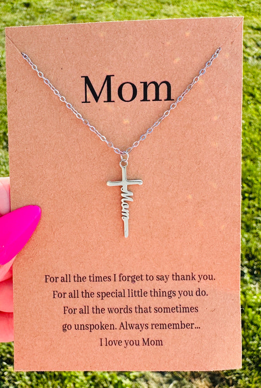 Waterproof Mom Cross Necklace