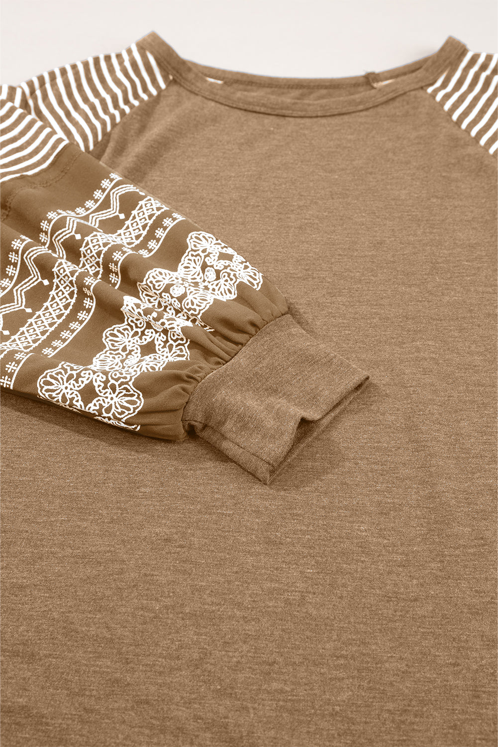 Tillandsia Purple Contrast Print Striped Raglan Long Sleeve Loose Top