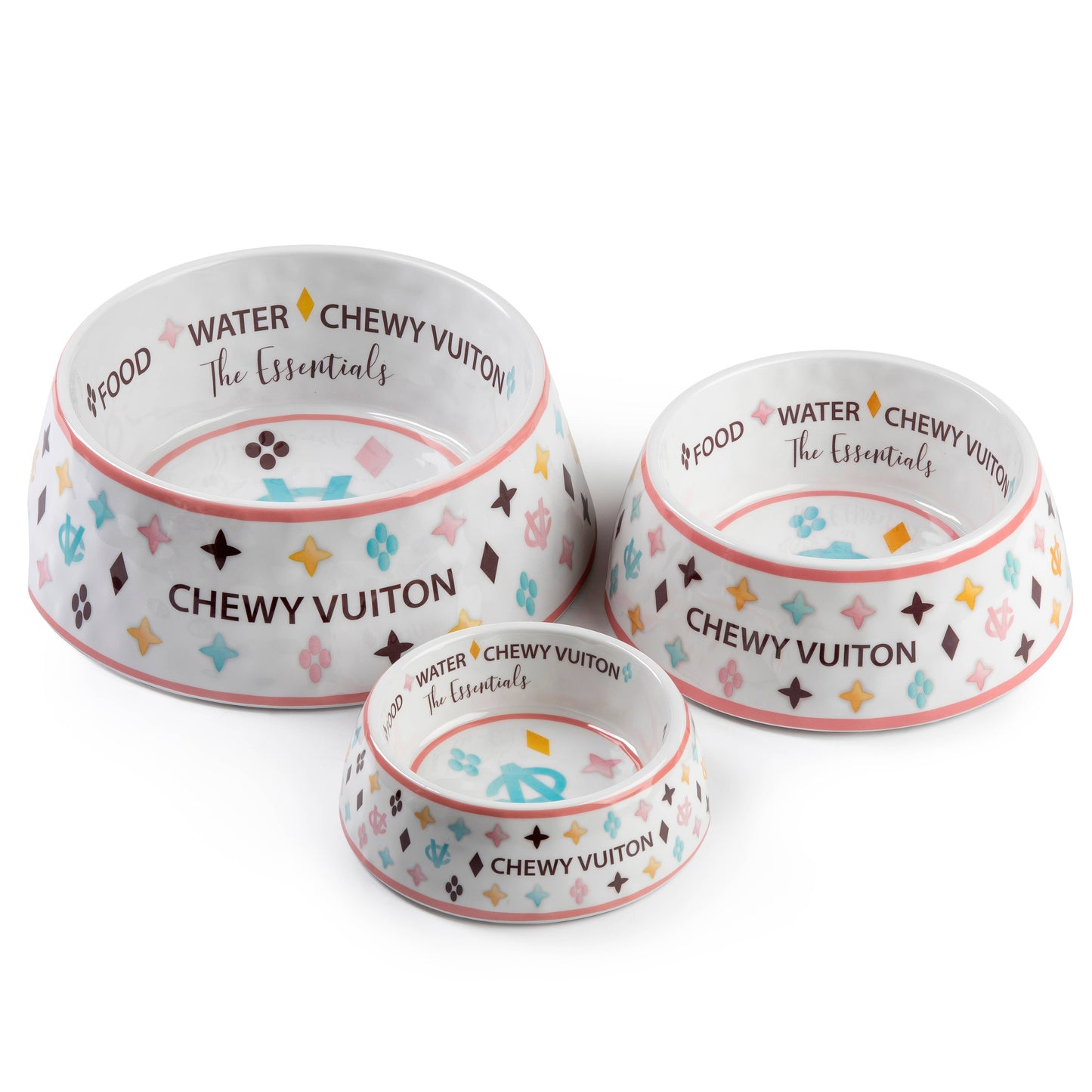 White Chewy Vuiton Dog Bowl - Medium SizeDog Food Bowl