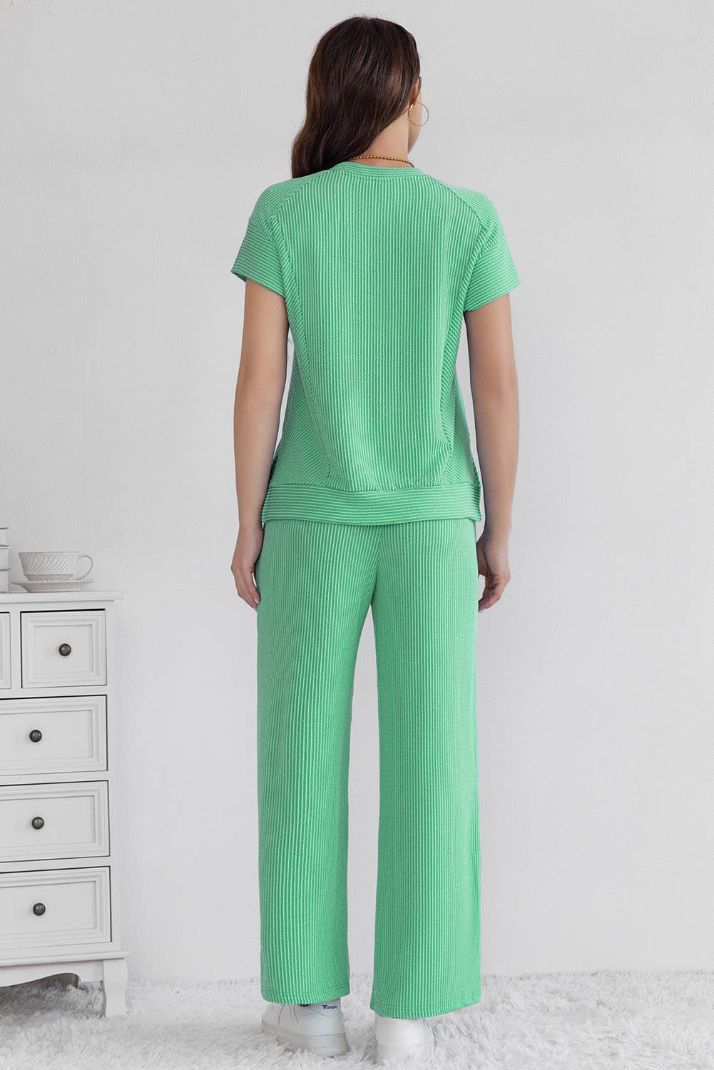 PRE ORDER Cable Knit Short Sleeve T Shirt and Wide Leg Pants Set