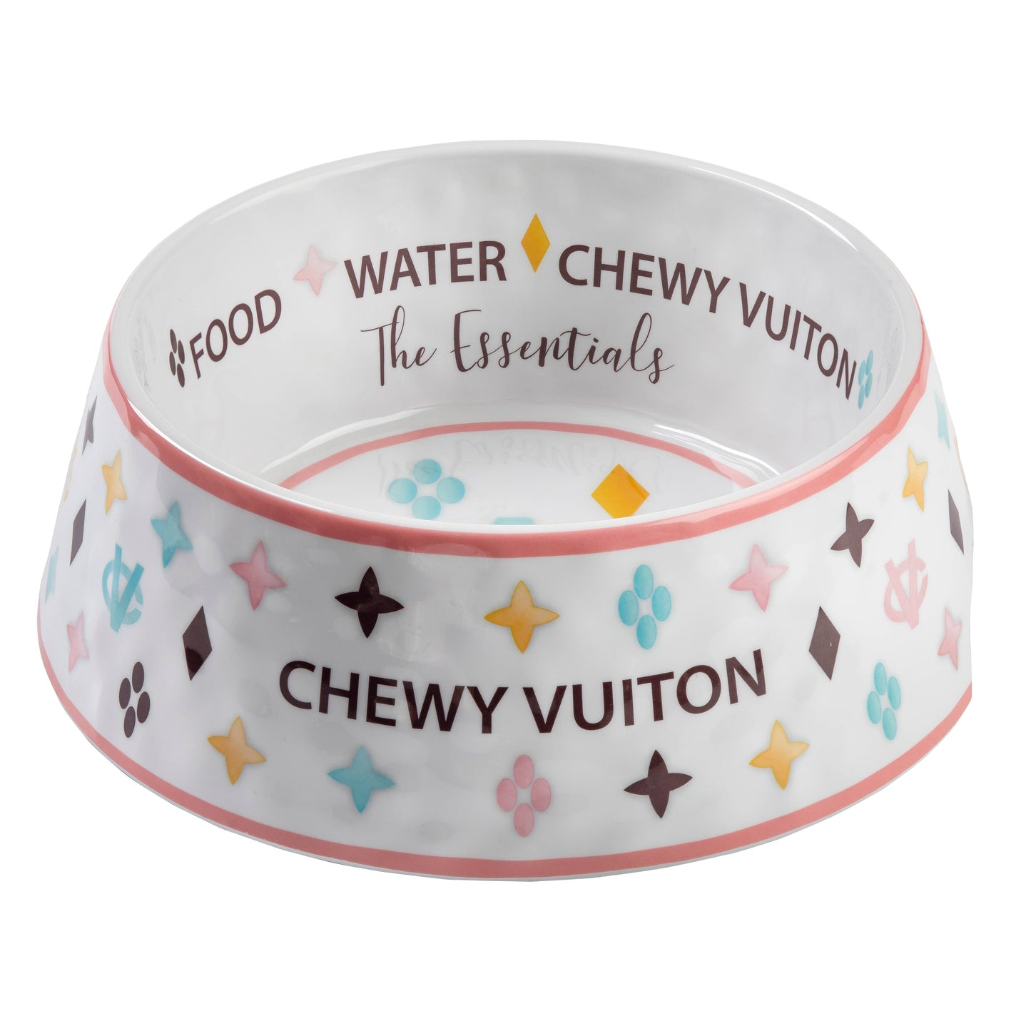 White Chewy Vuiton Dog Bowl - Medium SizeDog Food Bowl