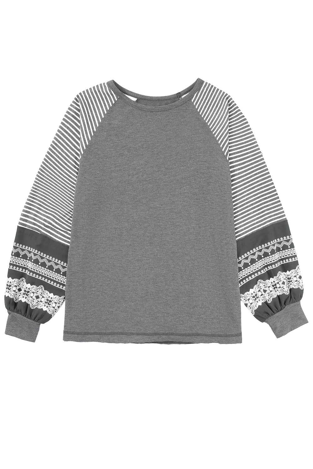 Tillandsia Purple Contrast Print Striped Raglan Long Sleeve Loose Top