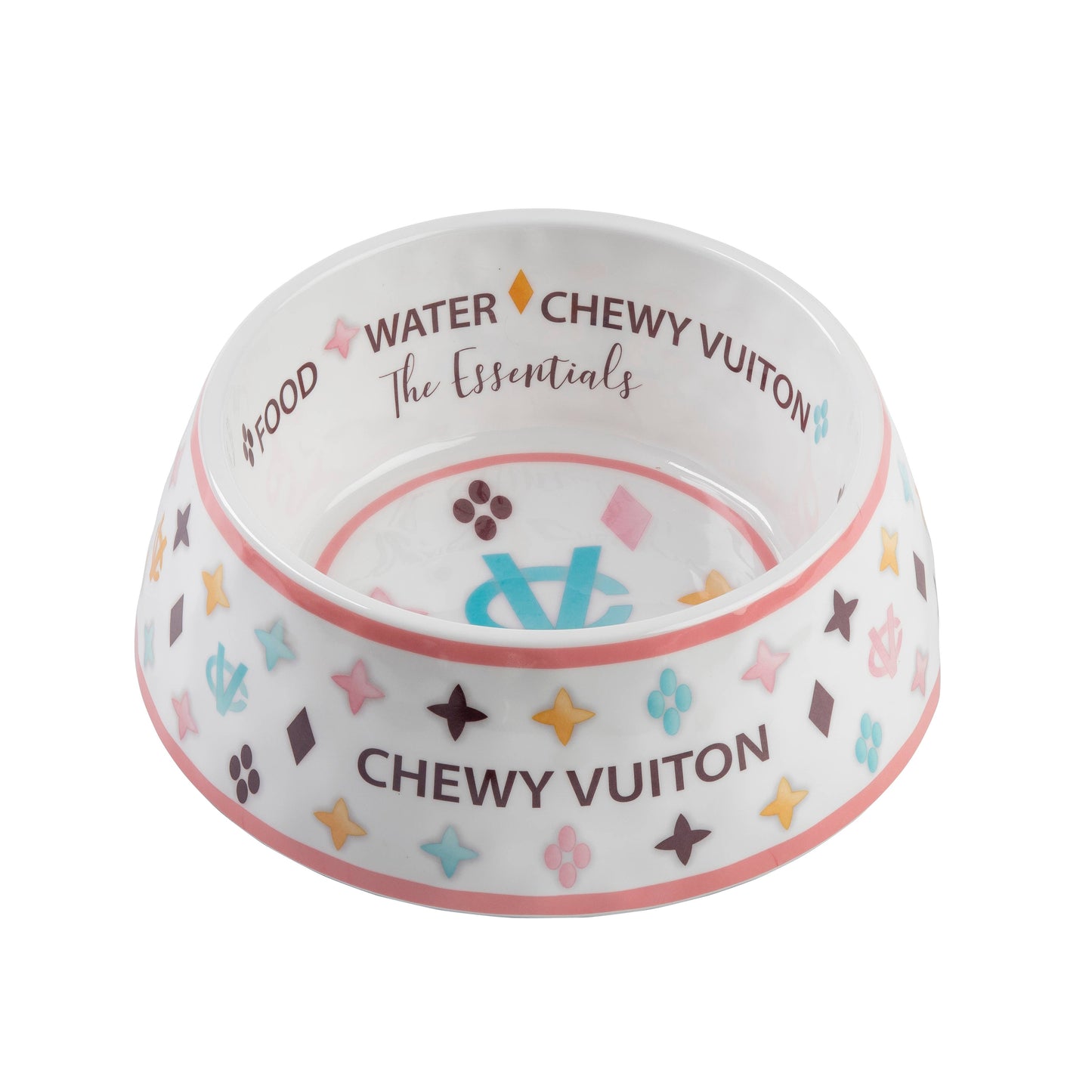 White Chewy Vuiton Dog Bowl - Medium SizeDog Food Bowl