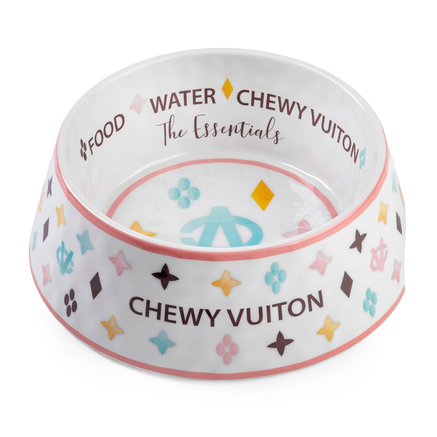 White Chewy Vuiton Dog Bowl - Medium SizeDog Food Bowl