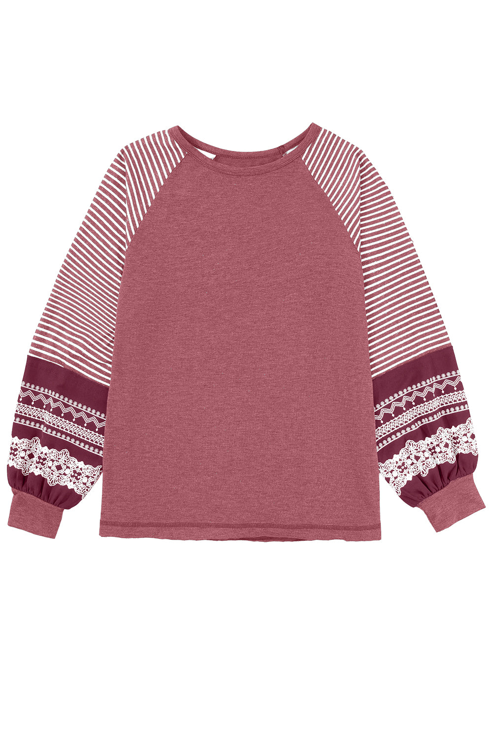 Tillandsia Purple Contrast Print Striped Raglan Long Sleeve Loose Top