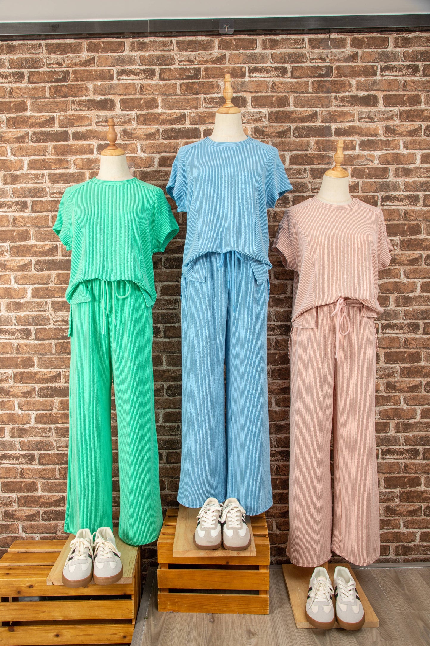 PRE ORDER Cable Knit Short Sleeve T Shirt and Wide Leg Pants Set