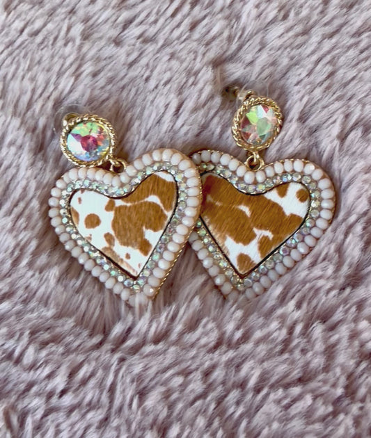 Western Heart Earrings Tan