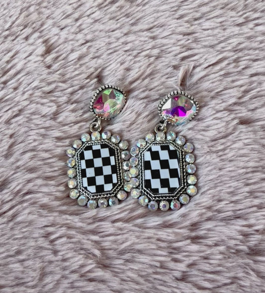 Checkered Crystal Rhinestone Earrings