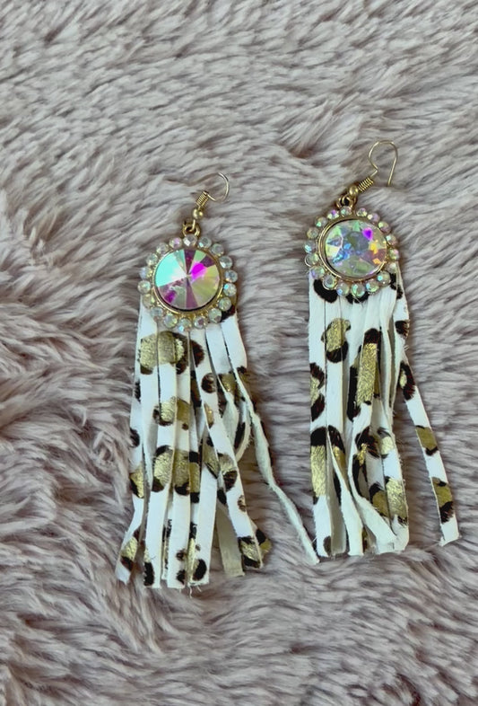 Rhinestone Cowhide Fringe Earrings