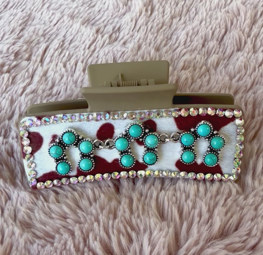 Turquoise Animal Hide Clip