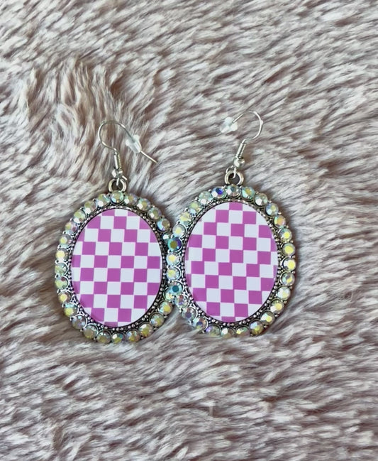 Pink Checkered Earrings