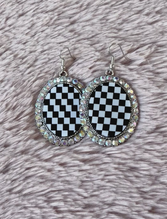 Checkered Rhinestone Earrings